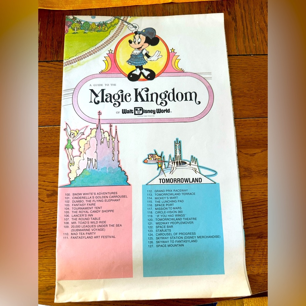 Walt Disney Vintage 1979 Magic Kingdom World Park Guide Map Souvenir  31" x 38"